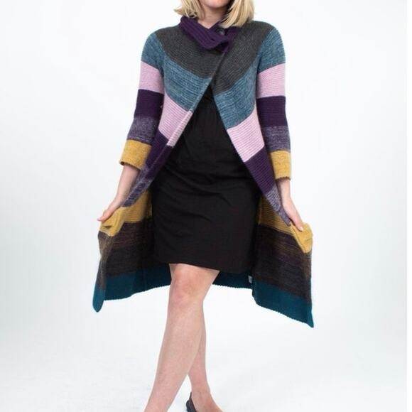 THEORY Floriane Land Multi Color Striped Long Cardigan | P Small - Picture 15 of 15